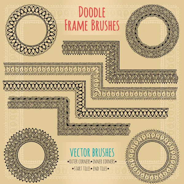 Dizi doodle vektör fırçalar dış, iç, başlangıç ve bitiş TI ile