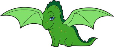 Kanatları olan şirin küçük yeşil dinozor.