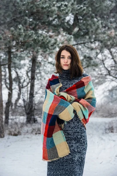 Зимний великий портрет очаровательной девушки — стоковое фото