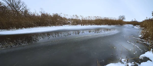 Panoramic View River Winter — Stock Photo, Image