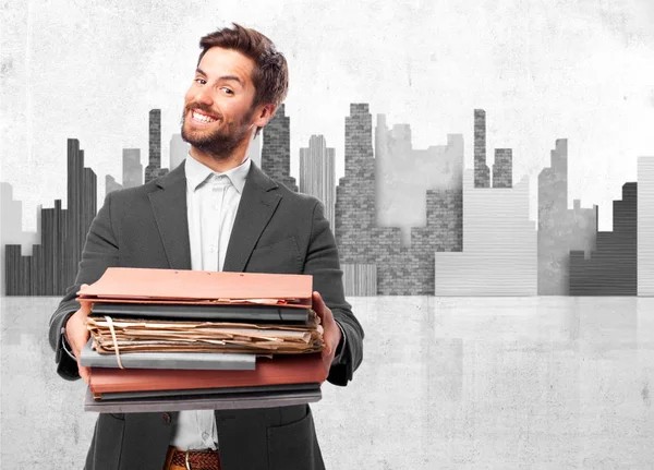 Happy businessman with files — Stock Photo, Image