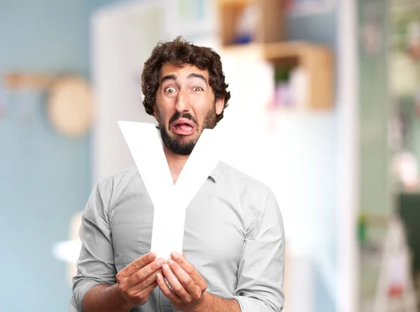 Crazy man with a letter Y — Stock Photo, Image