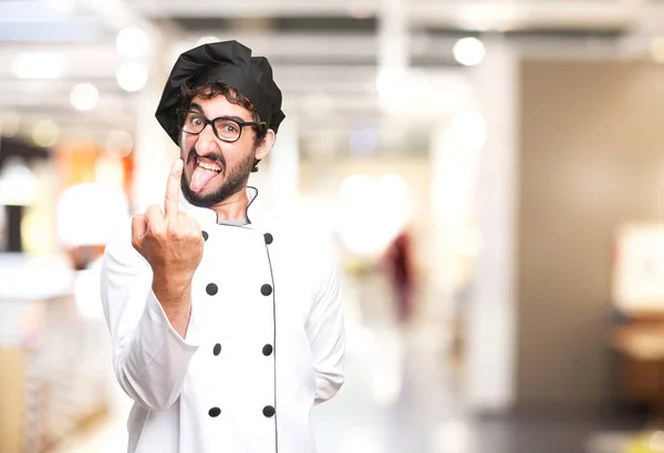 Cocinero enojado con signo de desacuerdo — Foto de Stock