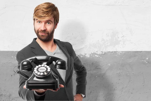 Homem de negócios feliz com telefone — Fotografia de Stock