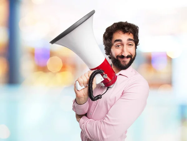 proud young man with megaphone