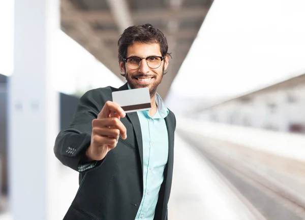 Happy businessman with credit card — Stock Photo, Image