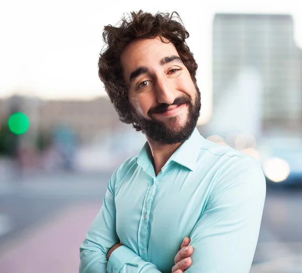 Happy homeless man in confident pose — Stock Photo, Image