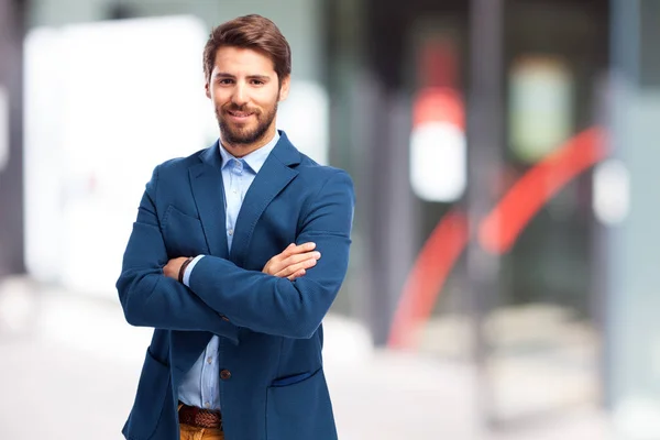 Empresário feliz em pose orgulhosa — Fotografia de Stock