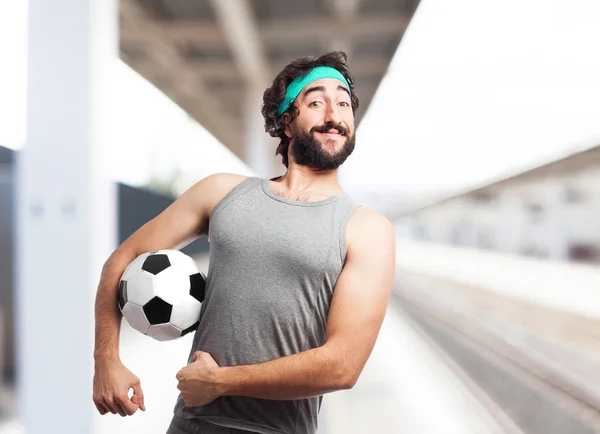 Happy sport man with soccer ball — Stock Photo, Image