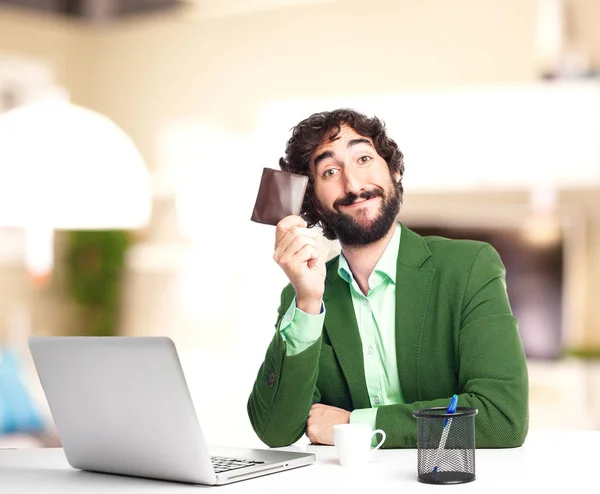 Uomo d'affari con laptop e portafoglio — Foto Stock