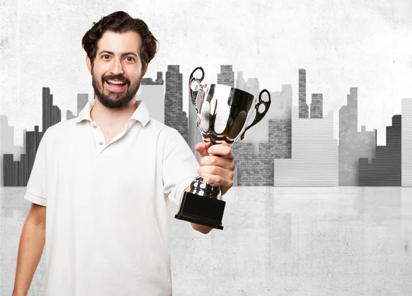 Joven con copa de deporte — Foto de Stock