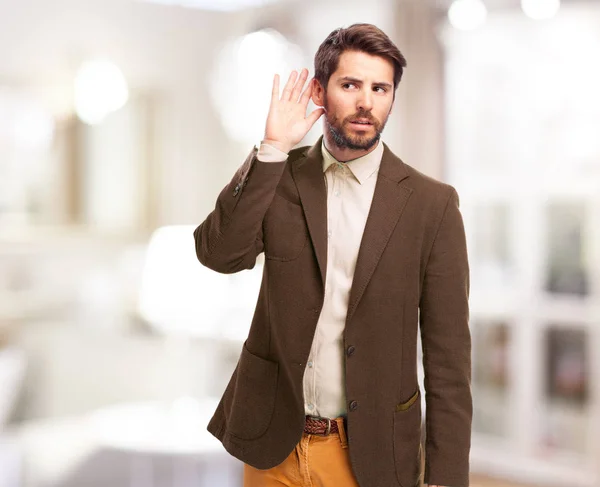 Hombre de negocios feliz con señal de escucha —  Fotos de Stock