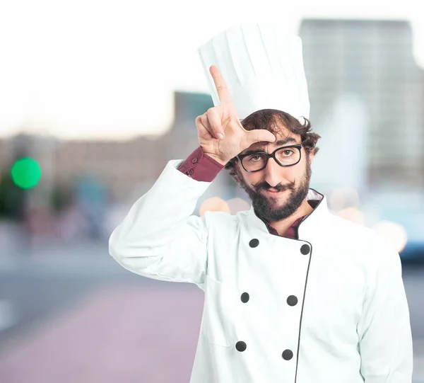 Orgulloso cocinero con signo de perdedor — Foto de Stock