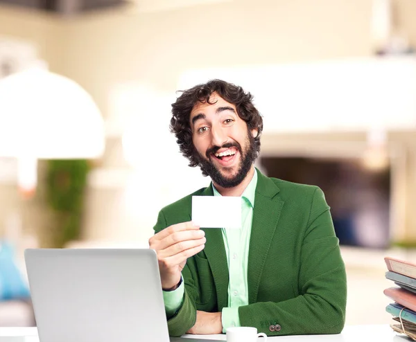 Geschäftsmann mit Akten und Visitenkarte — Stockfoto