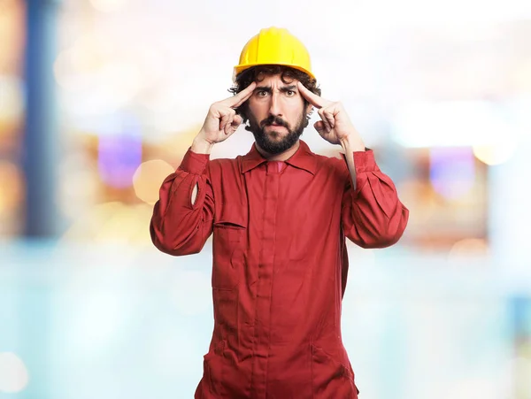 Concentrated worker man thinking — Stock Photo, Image