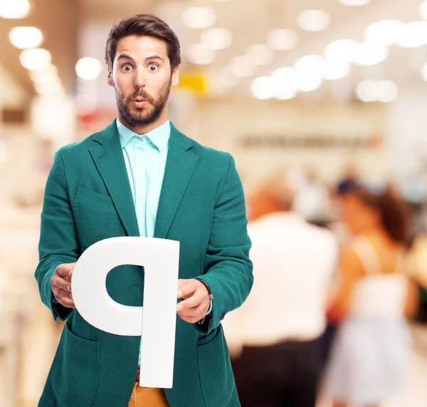 Happy businessman with letter P — Stock Photo, Image
