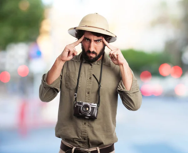 Crazy concentrated explorer man — Stock Photo, Image