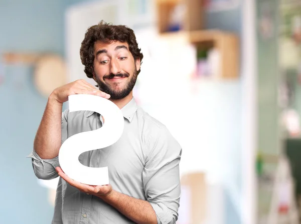 Crazy man with a letter S — Stock Photo, Image