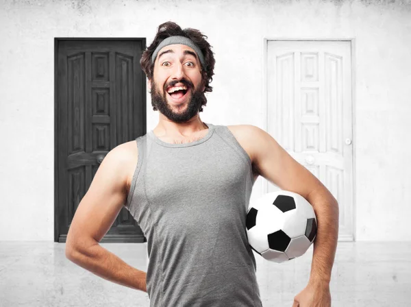 Happy sport man with soccer ball — Stock Photo, Image