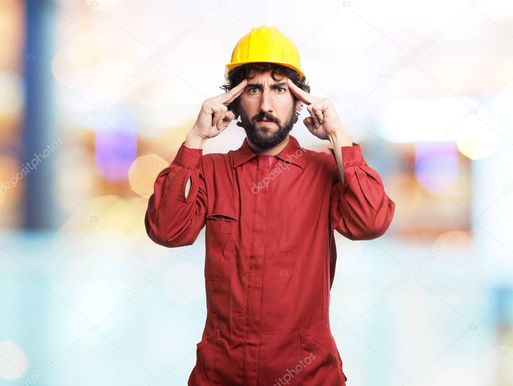 concentrated worker man thinking