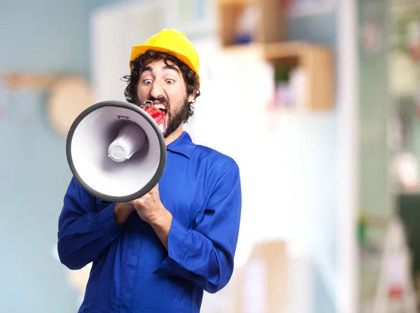 Boos werknemer man met een megafoon — Stockfoto