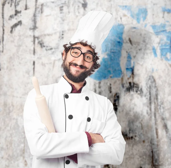 Happy cook man with roller — Stock Photo, Image