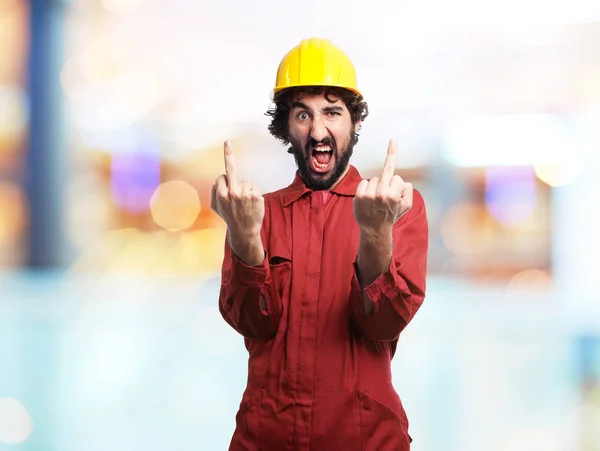 angry worker manwith  disagree sign
