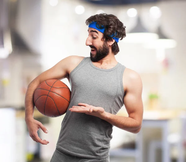 Happy sport man with basket ball — Stock Photo, Image