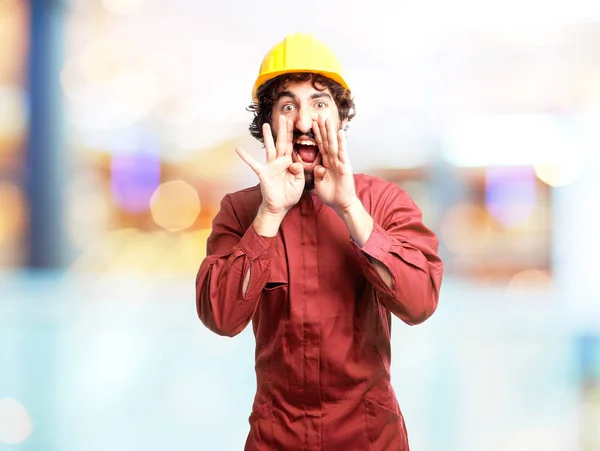 Angry worker man shouting — Stock Photo, Image