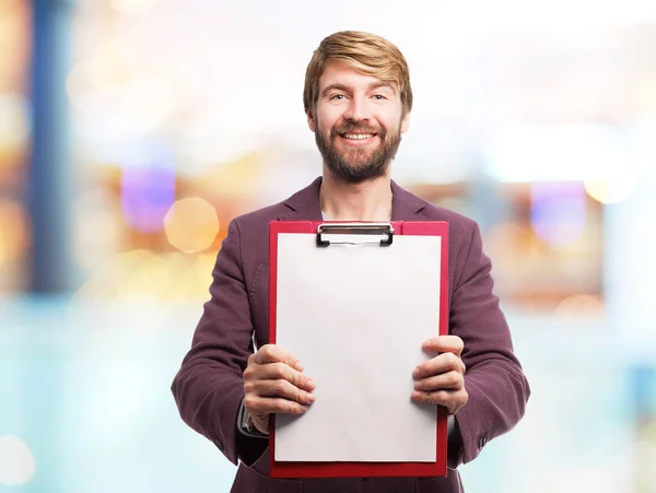 Happy businessman with notebook — Stock Photo, Image