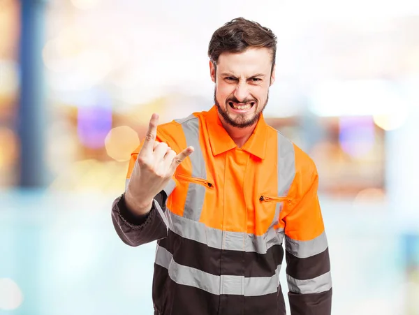Angry worker man in disagree pose — Stock Photo, Image