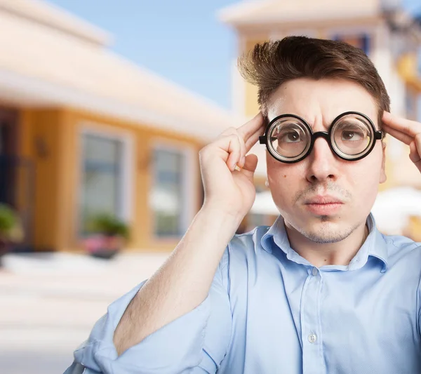 Crazy young man concentrated — Stock Photo, Image