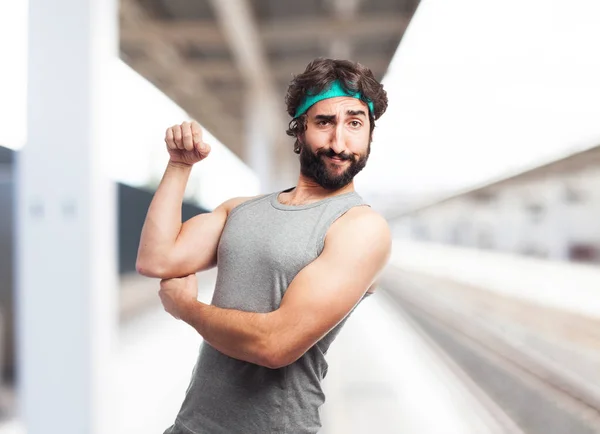 Hombre deporte feliz en pose fuerte —  Fotos de Stock