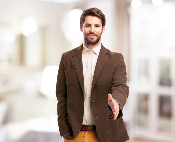 Happy businessman with shake hands — Stock Photo, Image