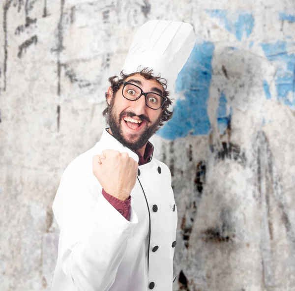 Homem cozinheiro feliz em comemorar pose — Fotografia de Stock