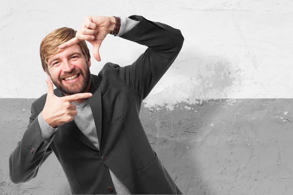 Happy businessman with frame gesture — Stock Photo, Image