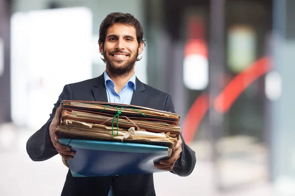 Gelukkig zakenman met bestanden — Stockfoto