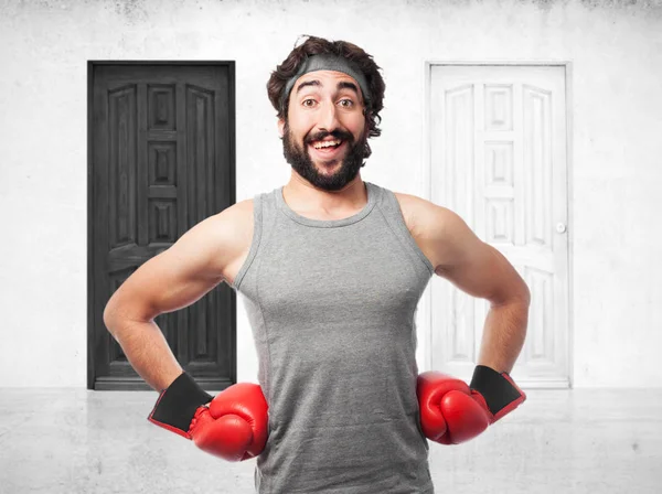 Щасливі спортсмен, екіпірування для боксу — стокове фото