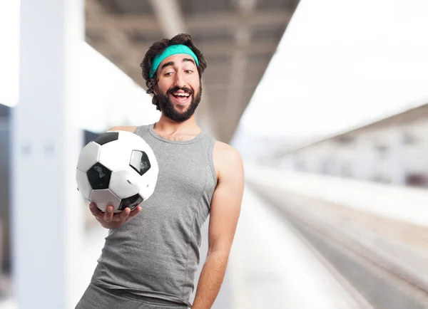 happy sport man with soccer ball