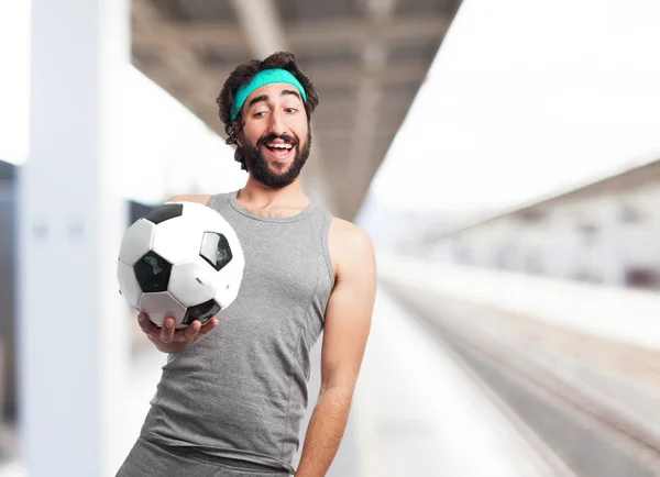 Happy sport man with soccer ball — Stock Photo, Image