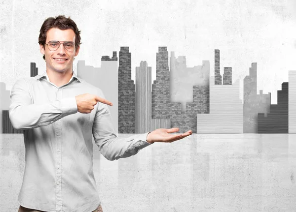 Hombre de negocios feliz con el gesto de mostrar — Foto de Stock