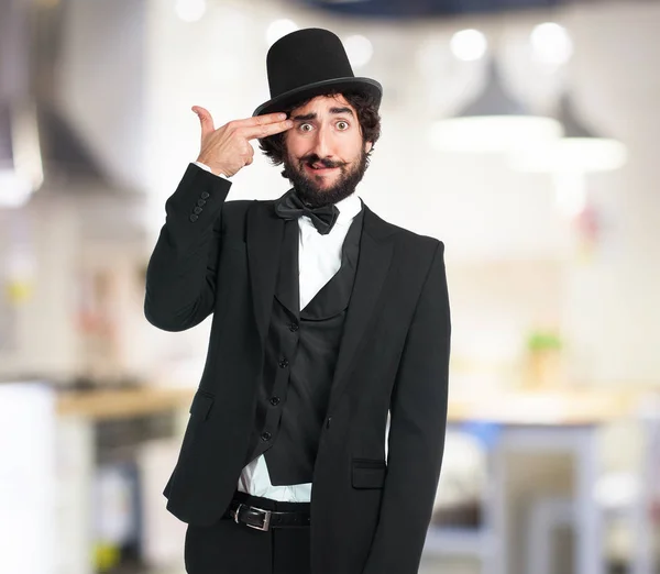 Concentrated man with suiciding sign — Stock Photo, Image