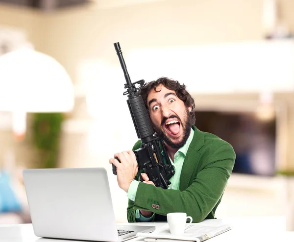 crazy businessman with gun