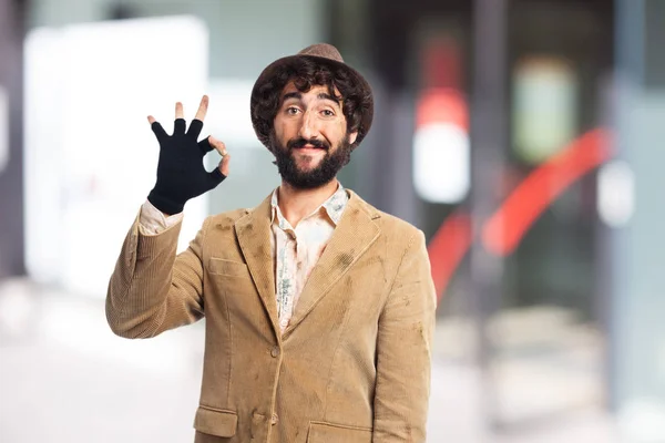 Joven feliz con todo signo —  Fotos de Stock