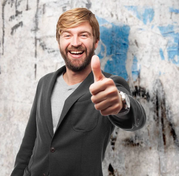 Hombre de negocios feliz con signo de bien —  Fotos de Stock