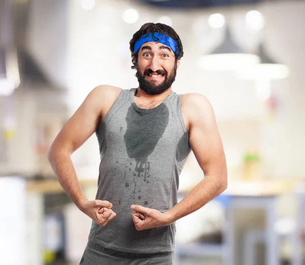 Tired sport man in strong pose — Stock Photo, Image