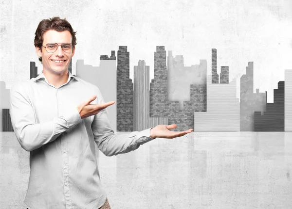 Happy businessman with showing gesture — Stock Photo, Image