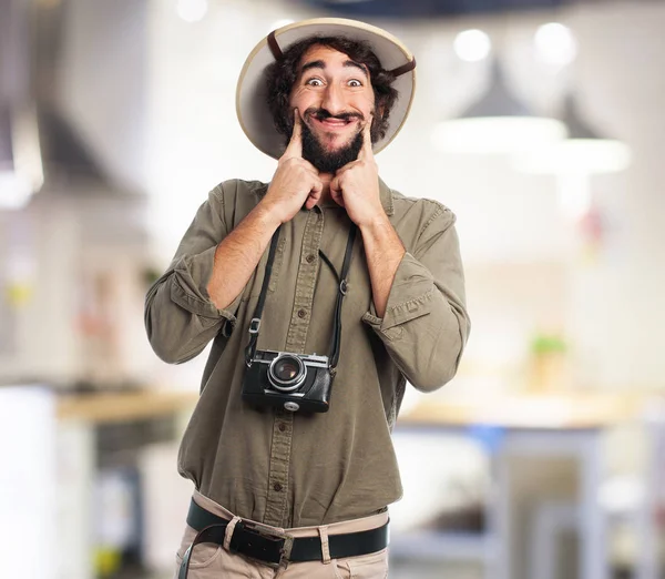 Crazy happy explorer man — Stock Photo, Image