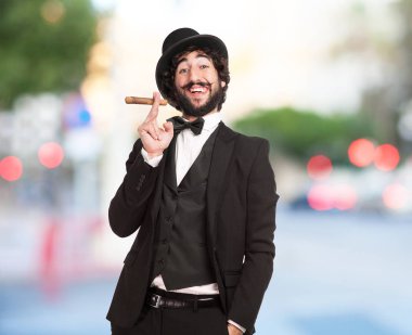 mutlu bir adam zengin jest ile