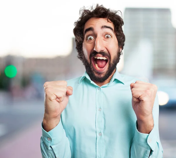 Joven feliz con signo de celebración —  Fotos de Stock